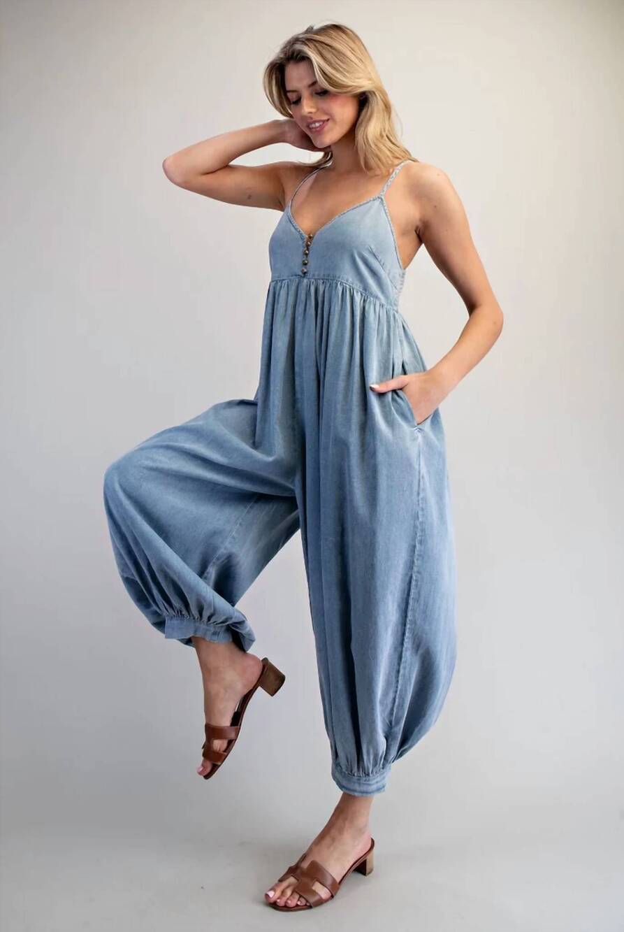 NEW EE:SOME denim bubble romper in blue